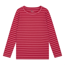 BIRKHOLM Stribet Rib Bluse Chili Rød & Hindbær Rosa